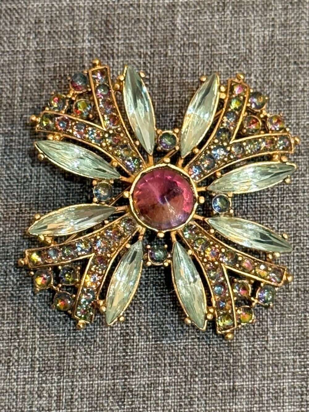 Joan Rivers Gold-Tone Pastel Rhinestone Starburst Brooch